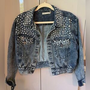 Alice + Olivia Blue Denim Jacket with Silver Studs